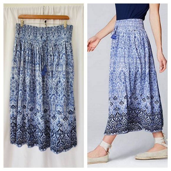 smocked waist maxi skirt